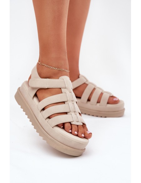 Ladies Platform Sandals Eco Suede Beige Filisenia