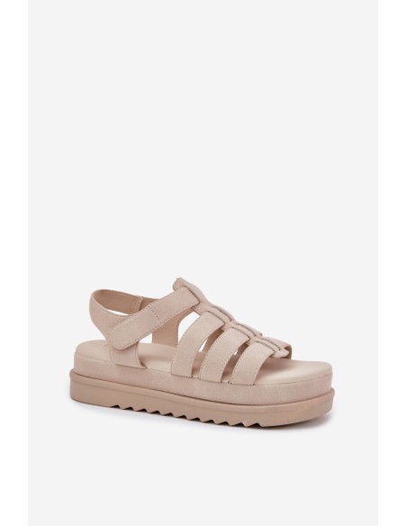 Ladies Platform Sandals Eco Suede Beige Filisenia