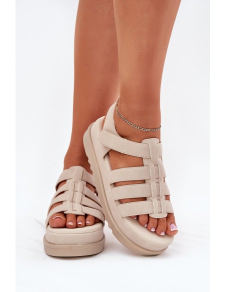 Ladies Platform Sandals Eco Suede Beige Filisenia