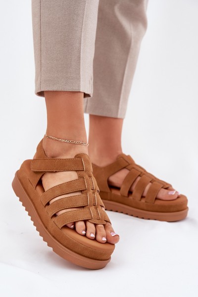 Women Sandals On Platform Eco Suede Camel Filisenia