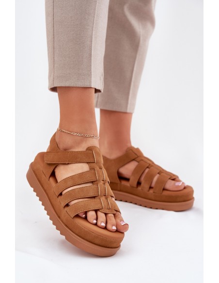 Women Sandals On Platform Eco Suede Camel Filisenia