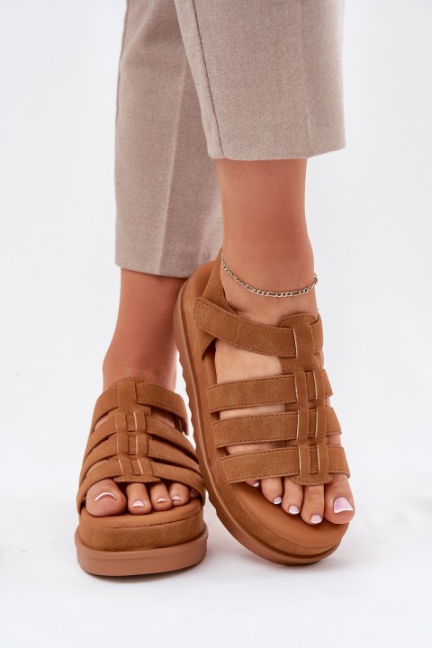 Women Sandals On Platform Eco Suede Camel Filisenia