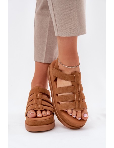 Women Sandals On Platform Eco Suede Camel Filisenia