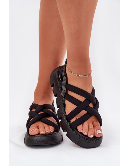Women's platform sandals with straps black Filamira