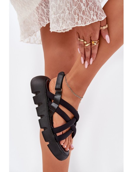 Women's platform sandals with straps black Filamira