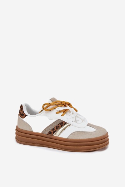 Womens Platform Sneakers With Double Lacing Leopard Print White Niteria 2