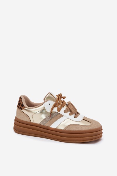 Womens Platform Sneakers With Double Lacing Leopard Gold Studs 2
