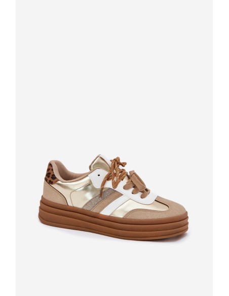 Womens Platform Sneakers With Double Lacing Leopard Gold Studs