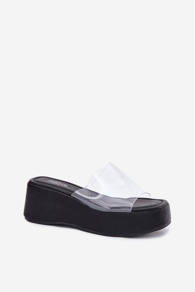 Womens sandals with transparent strap on wedge black Meltiana 2