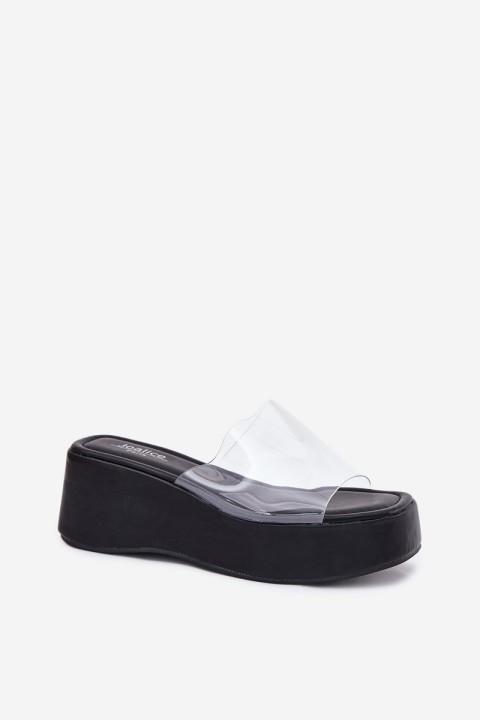 Womens sandals with transparent strap on wedge black Meltiana