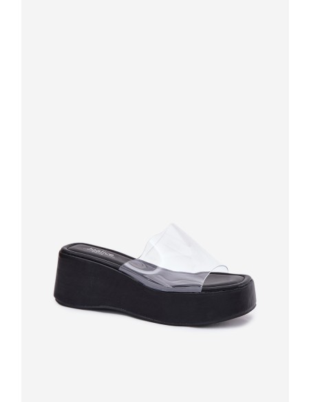 Womens sandals with transparent strap on wedge black Meltiana