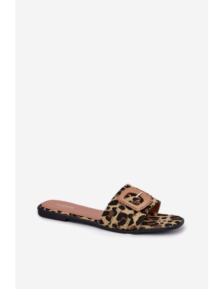 Flat Women's Slippers With Decorative Buckle Leopard Clariola