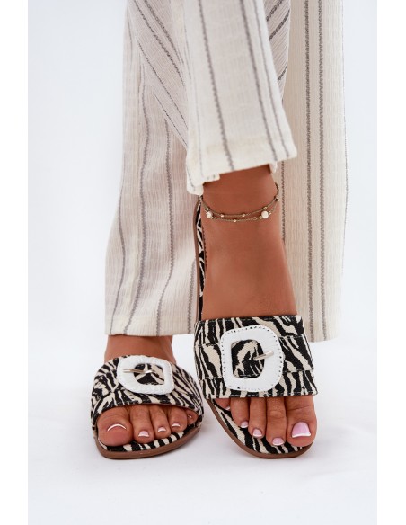 Flat Ladies Sandals With Decorative Buckle Zebra Clariola