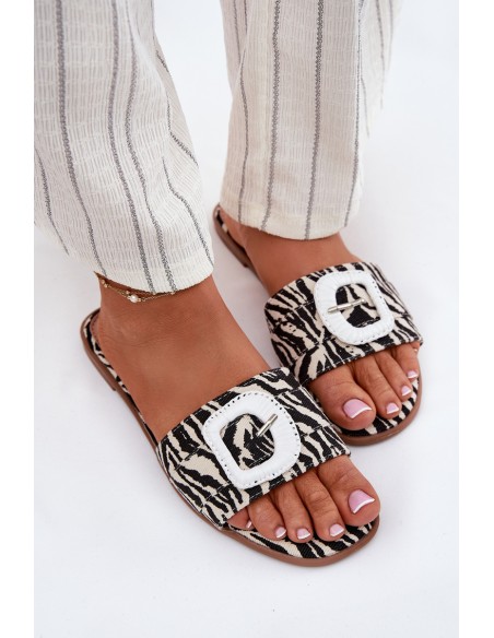 Flat Ladies Sandals With Decorative Buckle Zebra Clariola