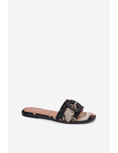 Flat Women's Slippers With Decorative Buckle Black Clariola