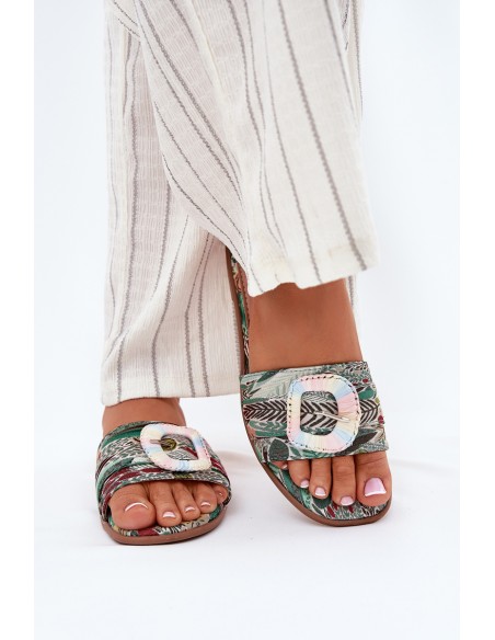 Flat Ladies Sandals With Decorative Buckle Multicolor Clariola