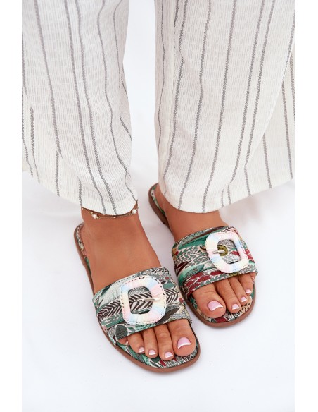 Flat Ladies Sandals With Decorative Buckle Multicolor Clariola