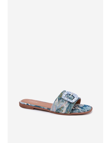 Flat Women's Slippers With Decorative Buckle Blue Clariola