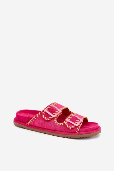 Ladies Slippers With Buckles And Decorative Trimming Fuchsia Visley 2
