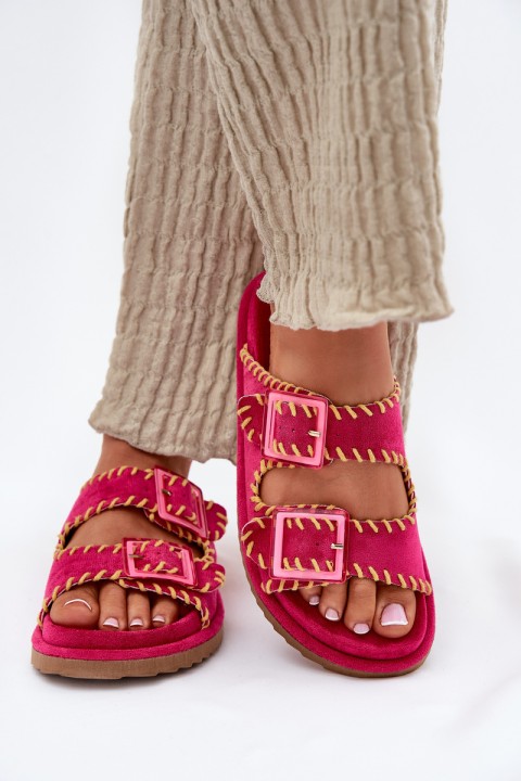 Moteriškos šlepetės su sagtimis ir dekoratyviniais apsiuvais, fuksijos spalvos, Visley