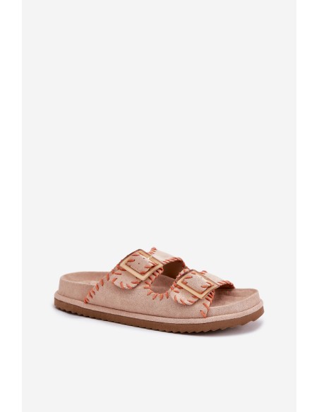 Women's Sandals With Buckles And Decorative Stitching Beige Visley