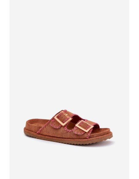 Women's Sandals With Buckles And Decorative Stitching Camel Visley
