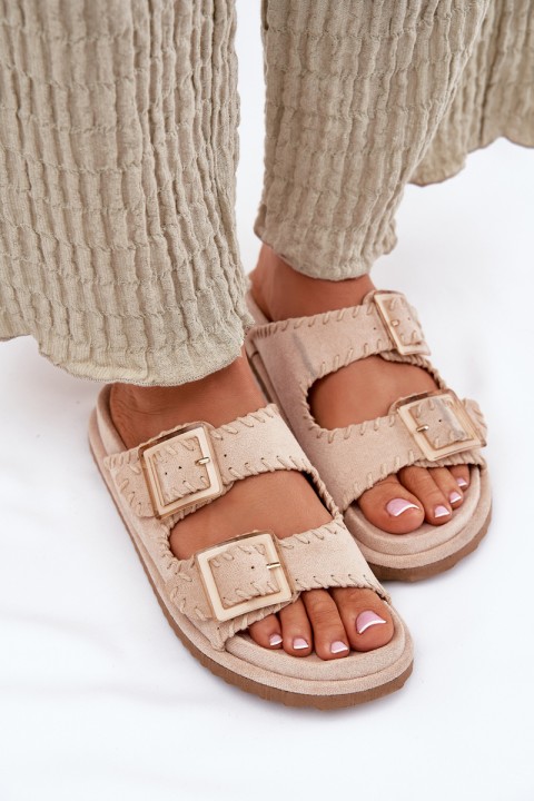 Women's Sandals With Buckles And Decorative Stitching Beige Visley