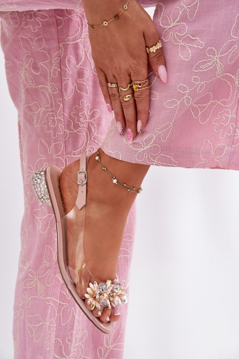 Transparent Low Heel Sandals With Decoration D&A MR51-709 Pink