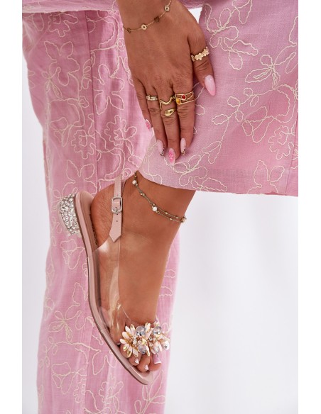 Transparent Low Heel Sandals With Decoration D&A MR51-709 Pink