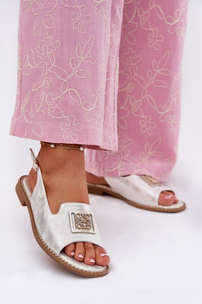 Elegant Women's Sandals On Flat Heel With Decoration S.Barski KV51-082 Silver