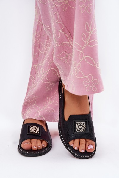 Elegant Women's Sandals On Flat Heel With Decoration S.Barski KV51-082 Black