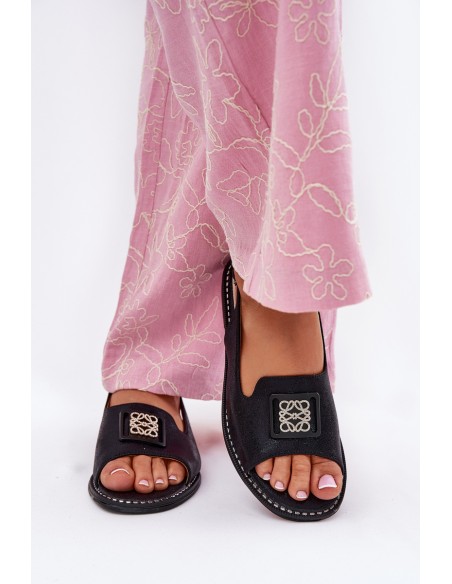 Elegant Women's Sandals On Flat Heel With Decoration S.Barski KV51-082 Black