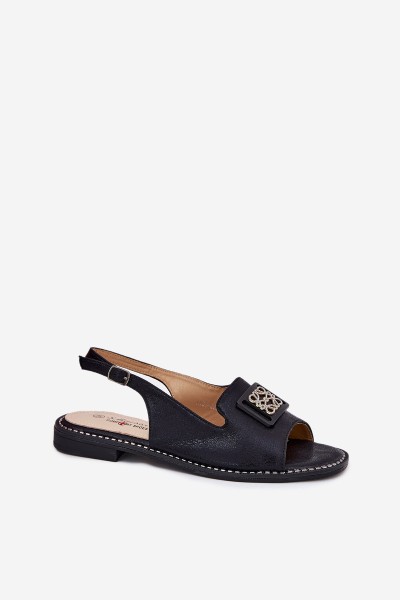 Elegant Women's Sandals On Flat Heel With Decoration S.Barski KV51-082 Black 2