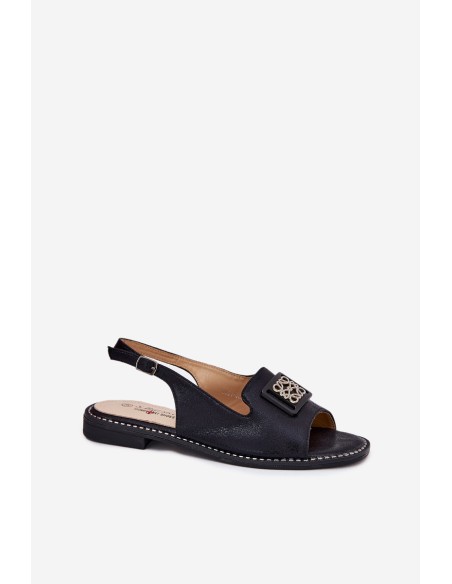 Elegant Women's Sandals On Flat Heel With Decoration S.Barski KV51-082 Black