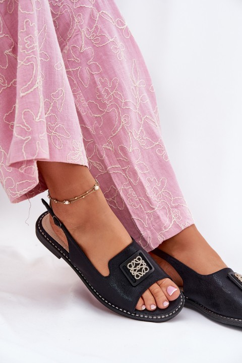 Elegant Women's Sandals On Flat Heel With Decoration S.Barski KV51-082 Black