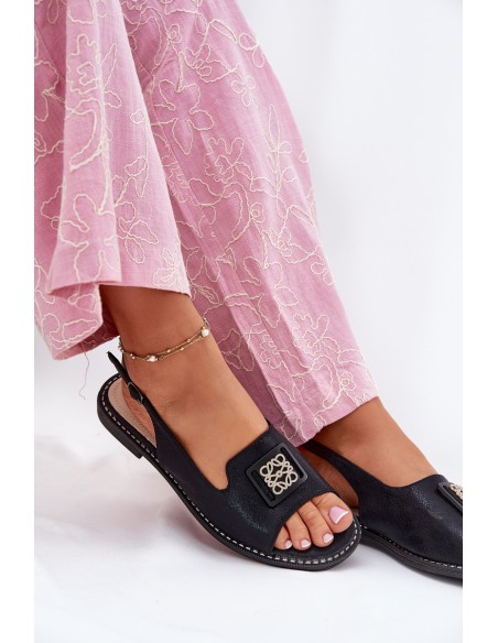 Elegant Women's Sandals On Flat Heel With Decoration S.Barski KV51-082 Black