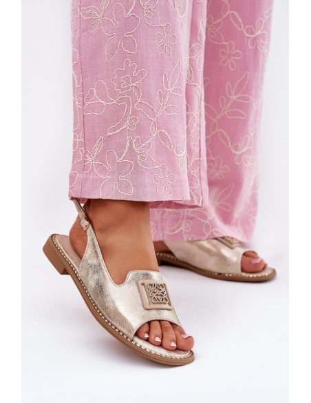 Elegant Women's Sandals On Flat Heel With Decoration S.Barski KV51-082 Golden
