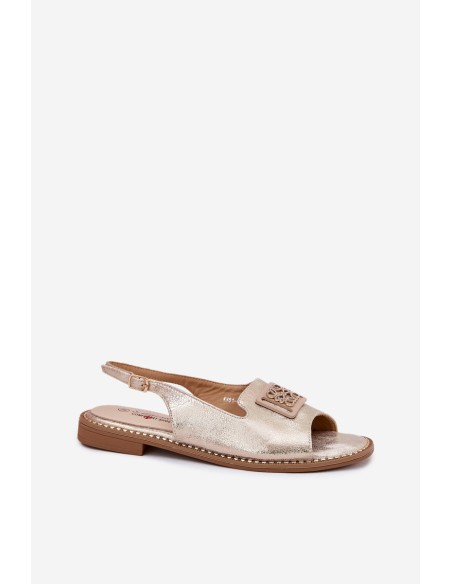 Elegant Women's Sandals On Flat Heel With Decoration S.Barski KV51-082 Golden