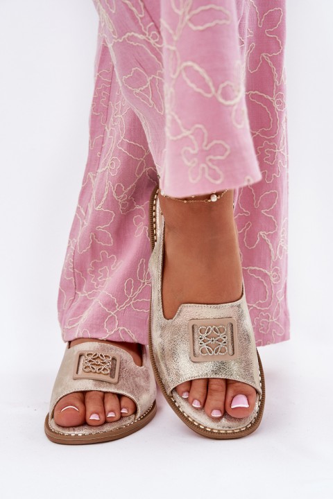 Elegant Women's Sandals On Flat Heel With Decoration S.Barski KV51-082 Golden