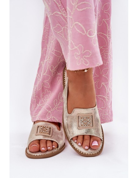 Elegant Women's Sandals On Flat Heel With Decoration S.Barski KV51-082 Golden