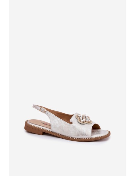 Ladies Sandals On Flat Heel With Decorative Detail S.Barski KV51-080 Silver