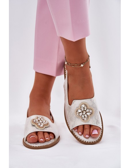 Ladies Sandals On Flat Heel With Decorative Detail S.Barski KV51-080 Silver