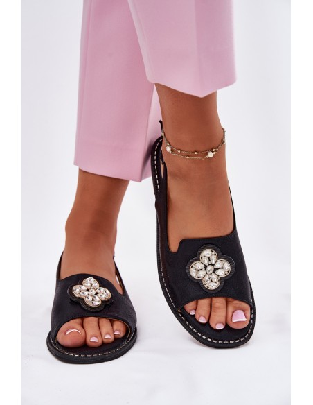 Ladies Sandals On Flat Heel With Decorative Detail S.Barski KV51-080 Black