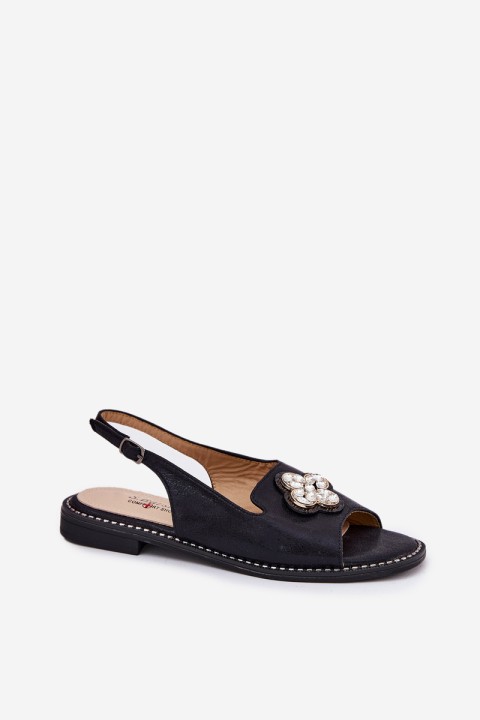 Ladies Sandals On Flat Heel With Decorative Detail S.Barski KV51-080 Black