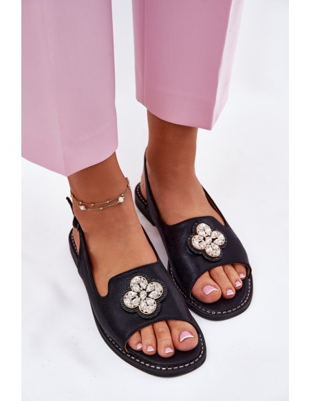 Ladies Sandals On Flat Heel With Decorative Detail S.Barski KV51-080 Black