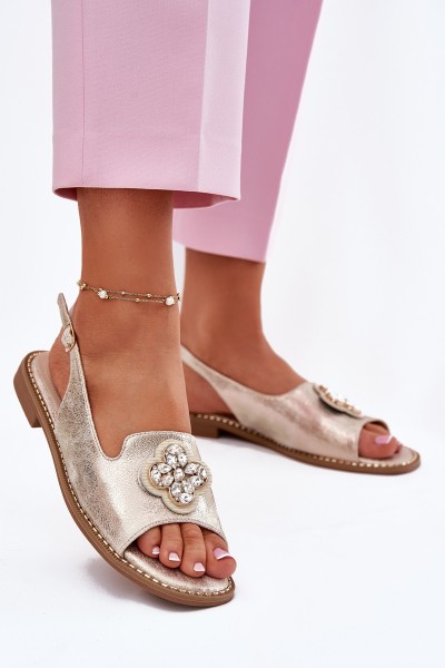 Women Sandals On Flat Heel With Decorative Detail S.Barski KV51-080 Gold