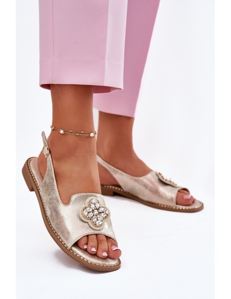 Women Sandals On Flat Heel With Decorative Detail S.Barski KV51-080 Gold
