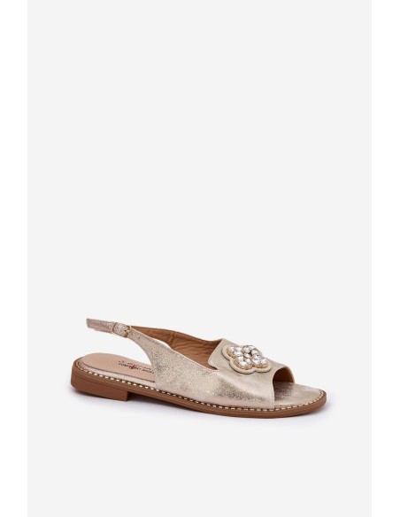 Women Sandals On Flat Heel With Decorative Detail S.Barski KV51-080 Gold