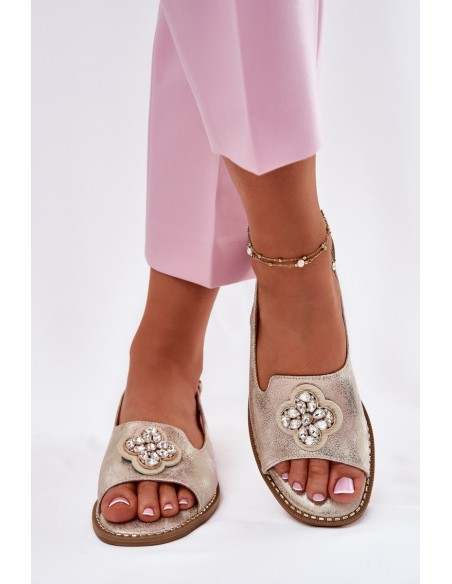 Women Sandals On Flat Heel With Decorative Detail S.Barski KV51-080 Gold