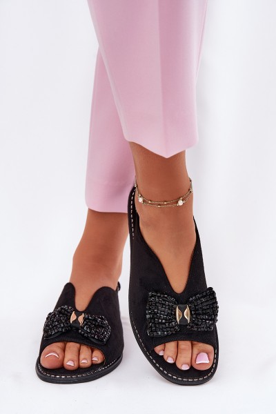 Women's Sandals With Bow On Flat Heel S.Barski KV51-014 Black